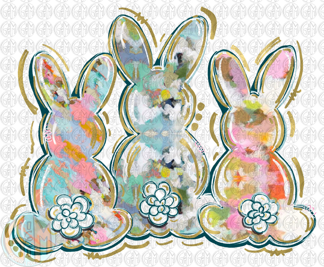 Watercolor Bunnies PNG | Hand Drawn | Sublimation Design