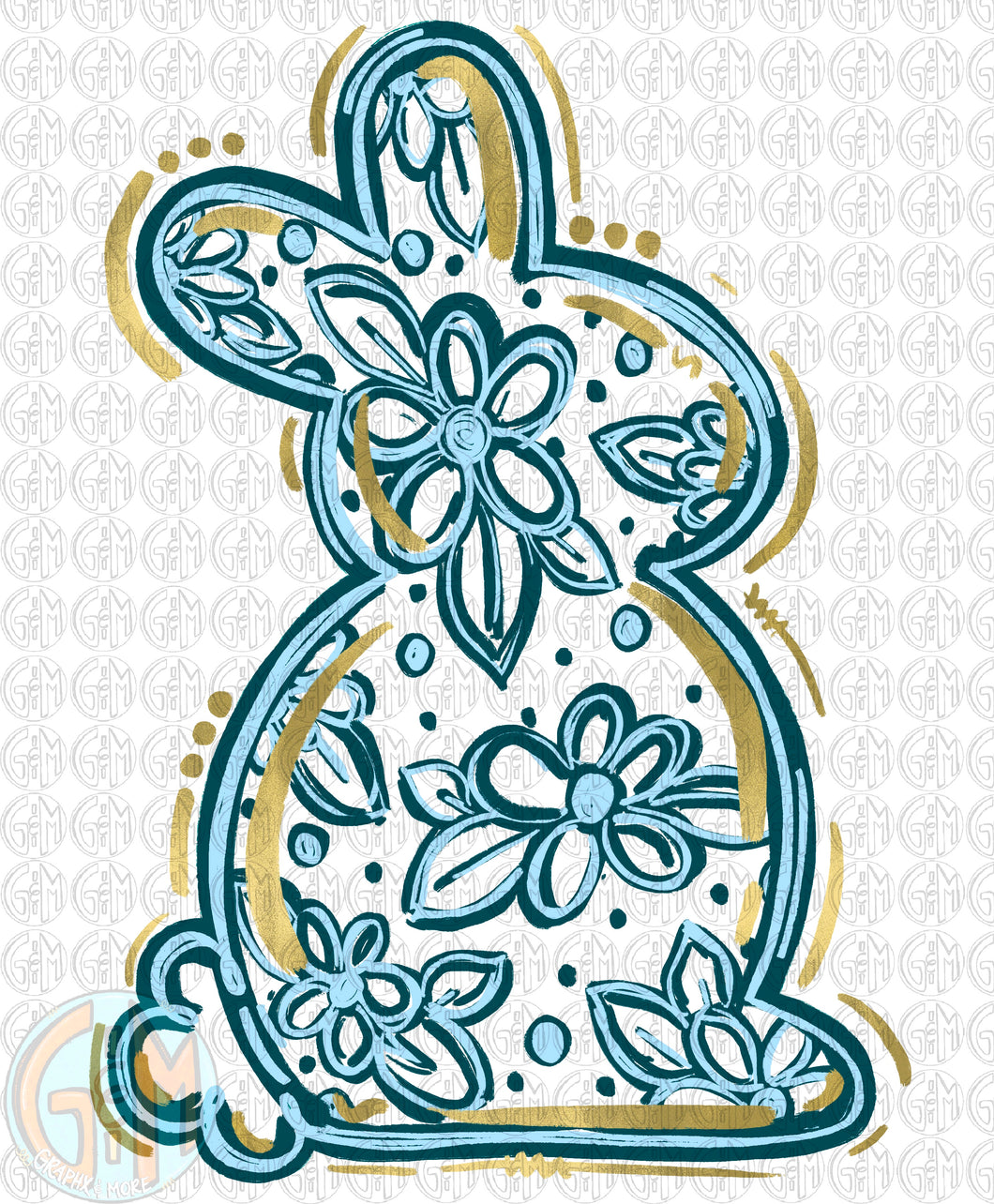 Blue and White Bunny PNG | Hand Drawn | Sublimation Design