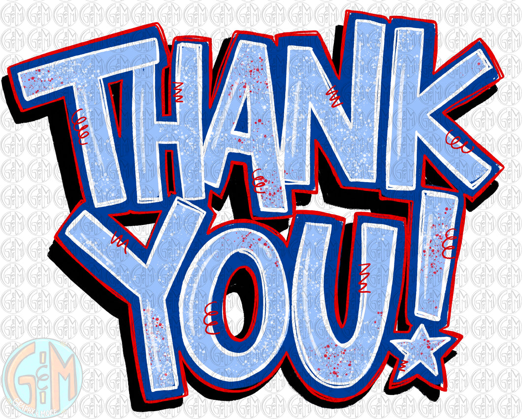 ***FREEBIE***  Red White & Blue Thank You PNG | Hand Drawn
