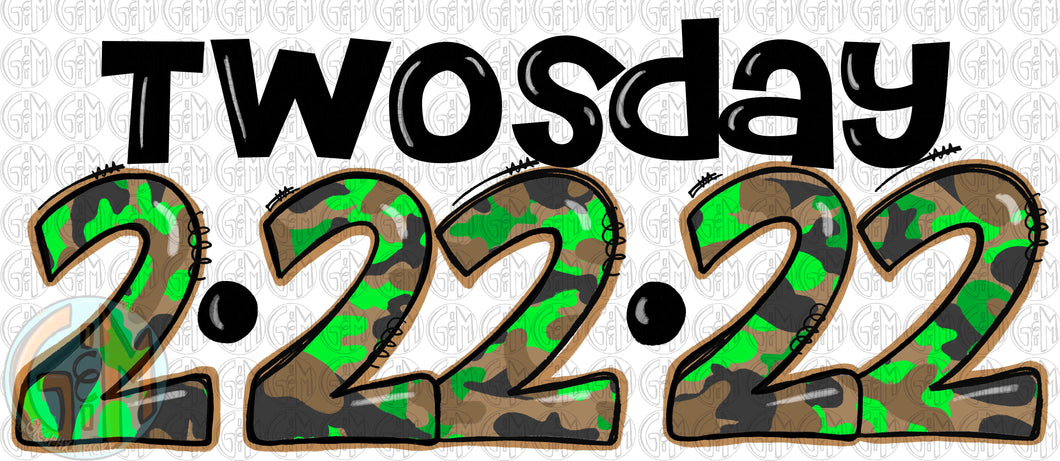 Camo Twosday PNG | 2-22-22 | Hand Drawn | Sublimation Design