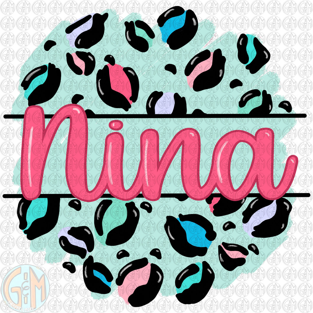 Pastel Leopard Nina PNG | Sublimation Design | Hand Drawn