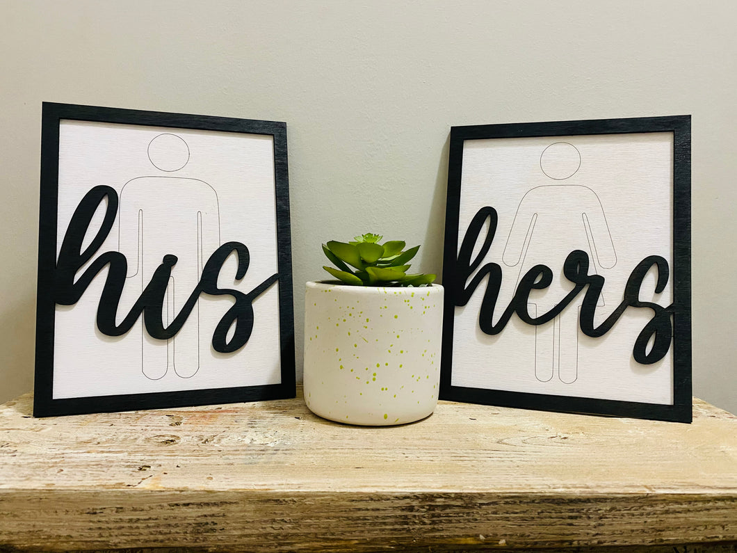 His/Hers Laser Cut Signs Digital Download | Two Layer | SVG | Glowforge