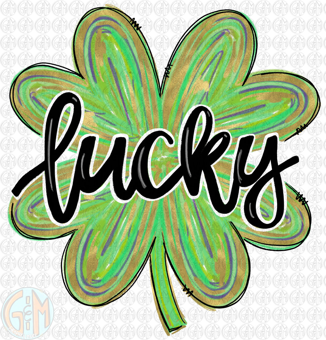 Lucky Green Foil Clover PNG | Sublimation Design | Hand Drawn
