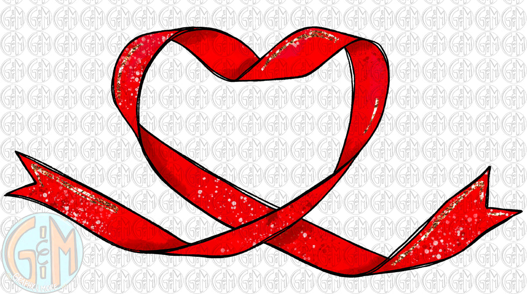 Ribbon Heart PNG | Sublimation Design | Hand Drawn
