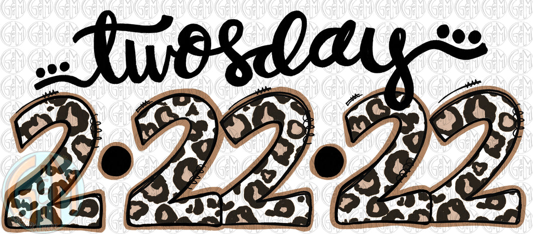 White Leopard Twosday PNG | 2-22-22 | Hand Drawn | Sublimation Design