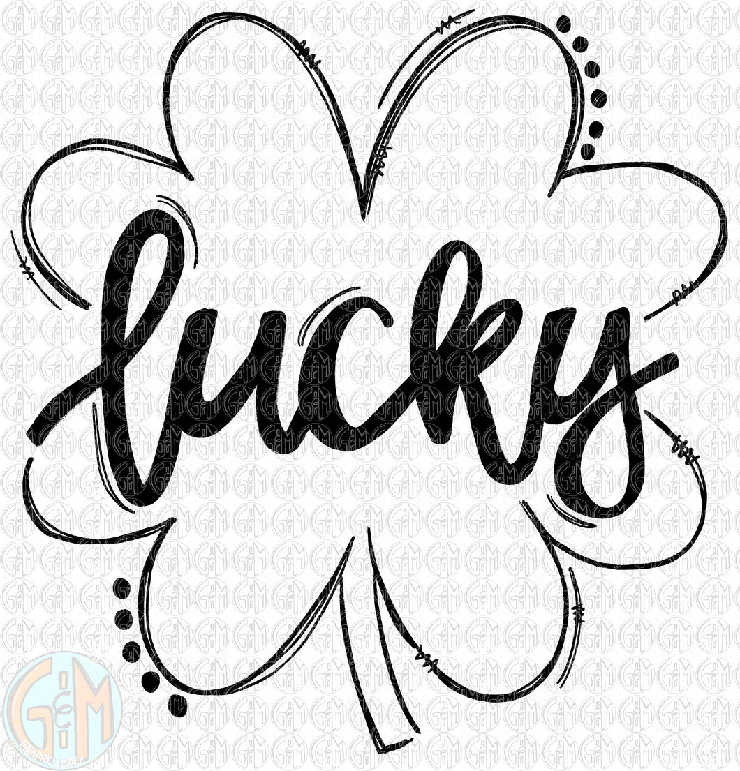 Single Color Lucky Clover PNG | Sublimation Design | Hand Drawn