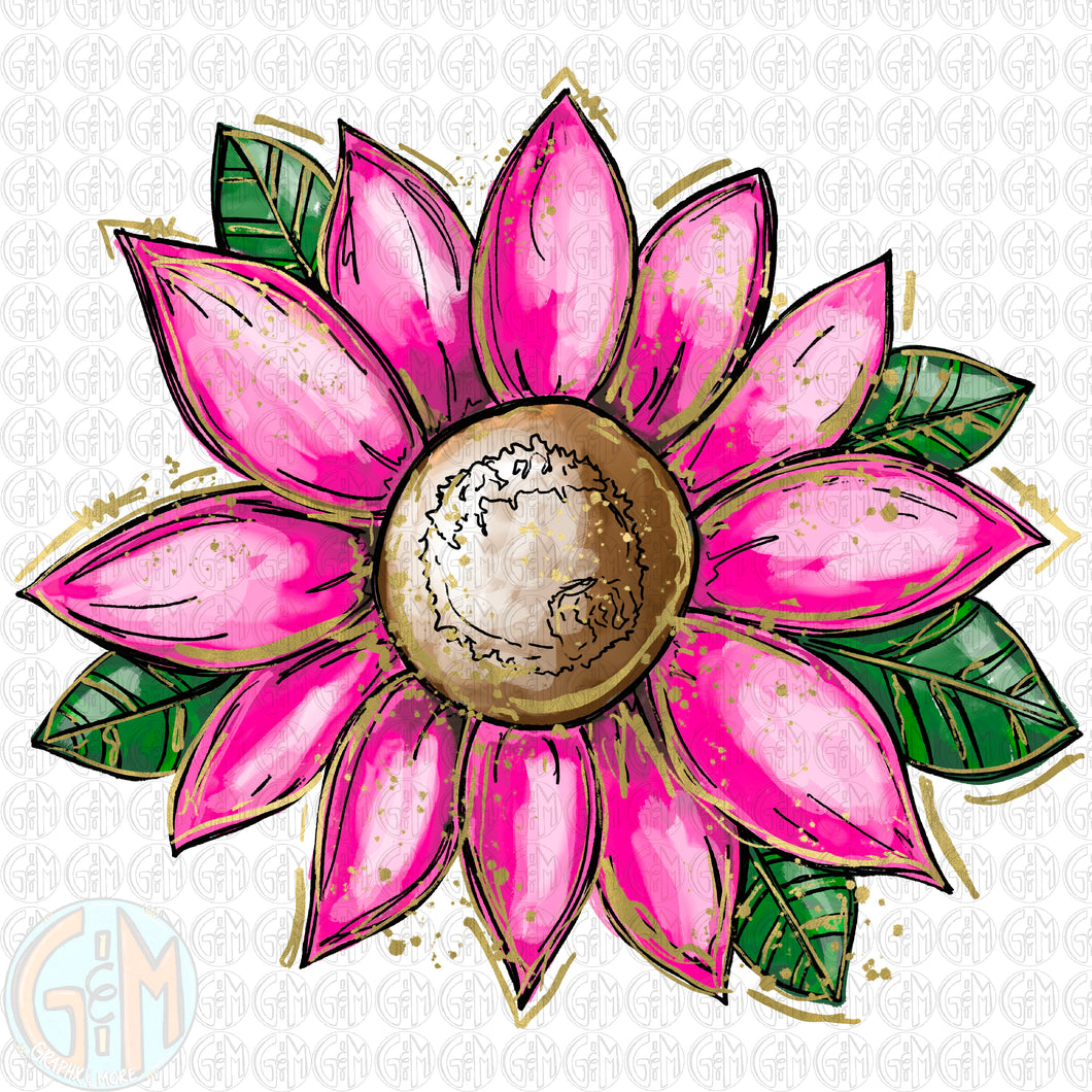 Bright Pink Daisy PNG | Hand Drawn | Sublimation Design