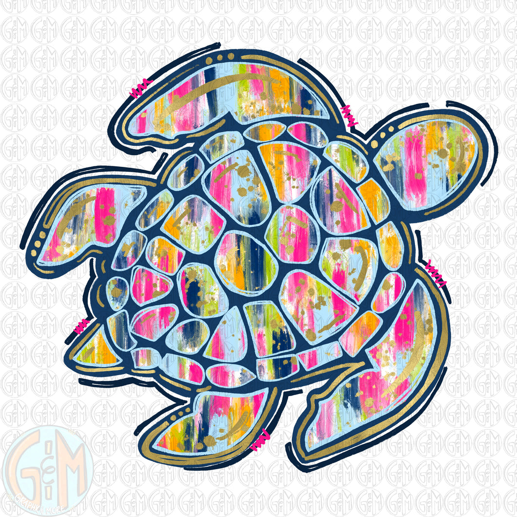 Brushed Sea Turtle PNG | Sublimation Design | Hand Drawn