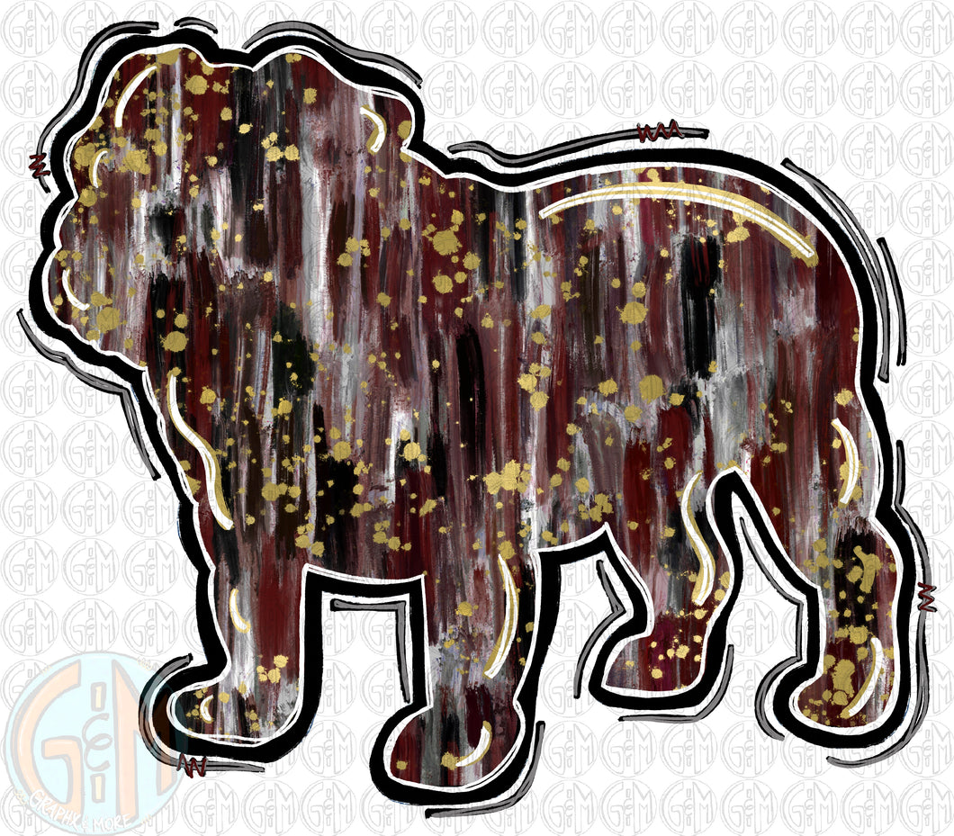 Maroon Brushed Bulldog PNG | Hand Drawn | Sublimation Design
