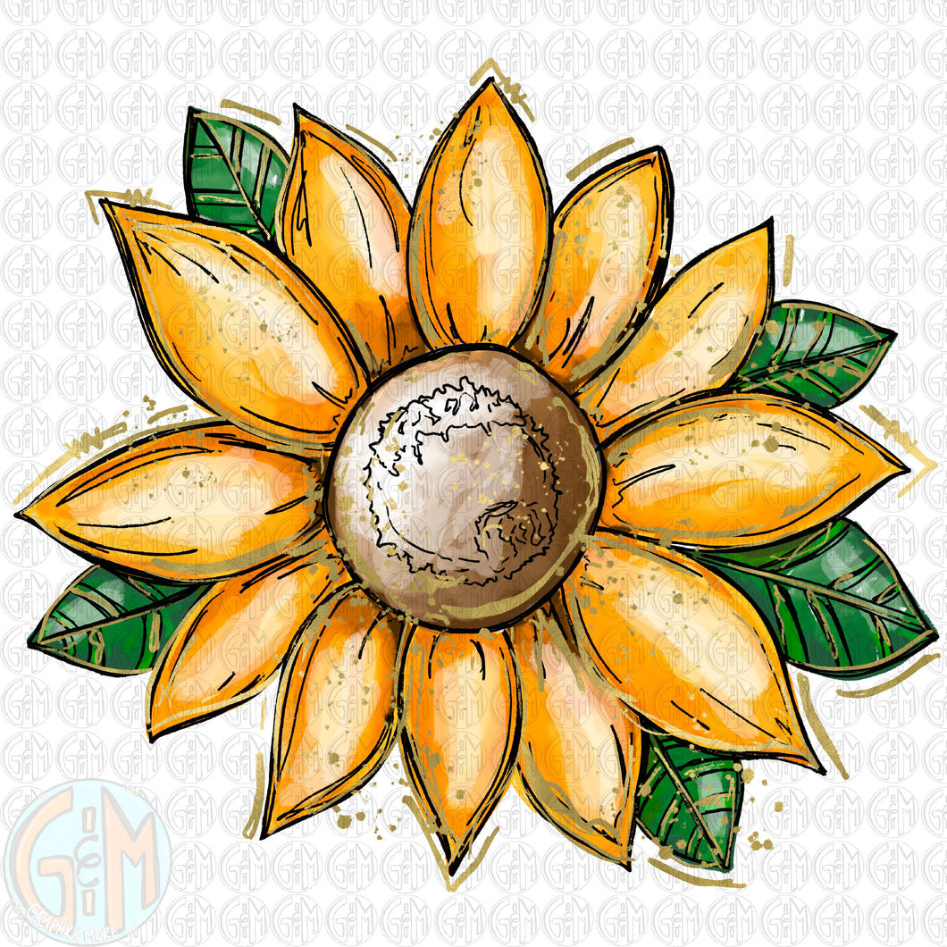 Gold Daisy PNG | Hand Drawn | Sublimation Design