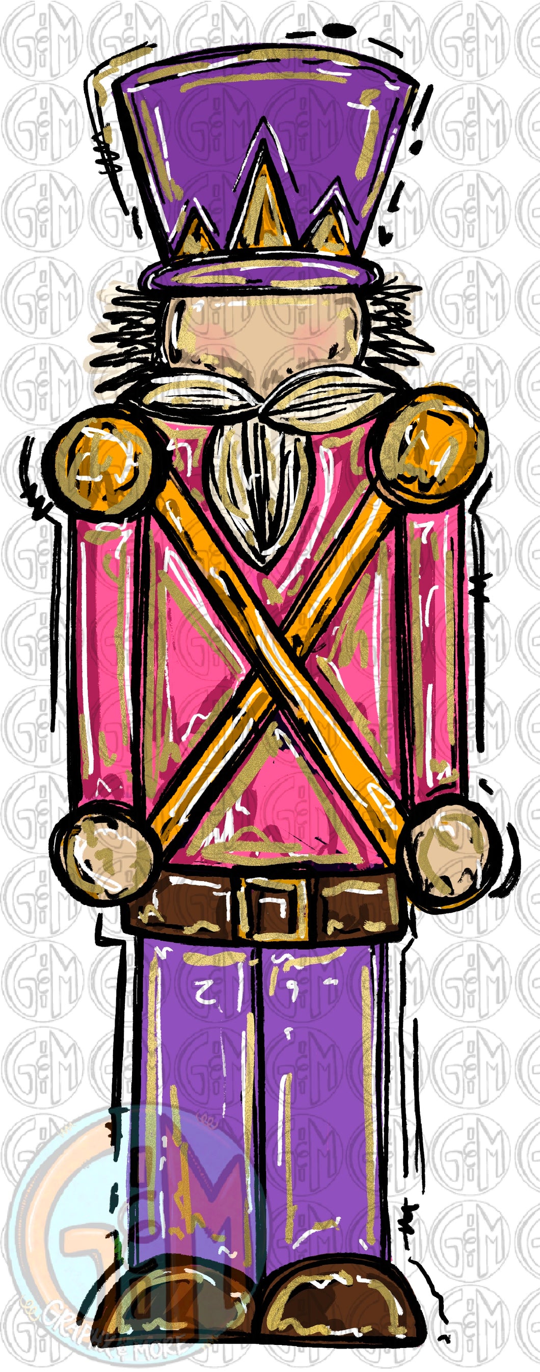 Nutcracker in Pink and Purple PNG | Sublimation Design | Hand Drawn