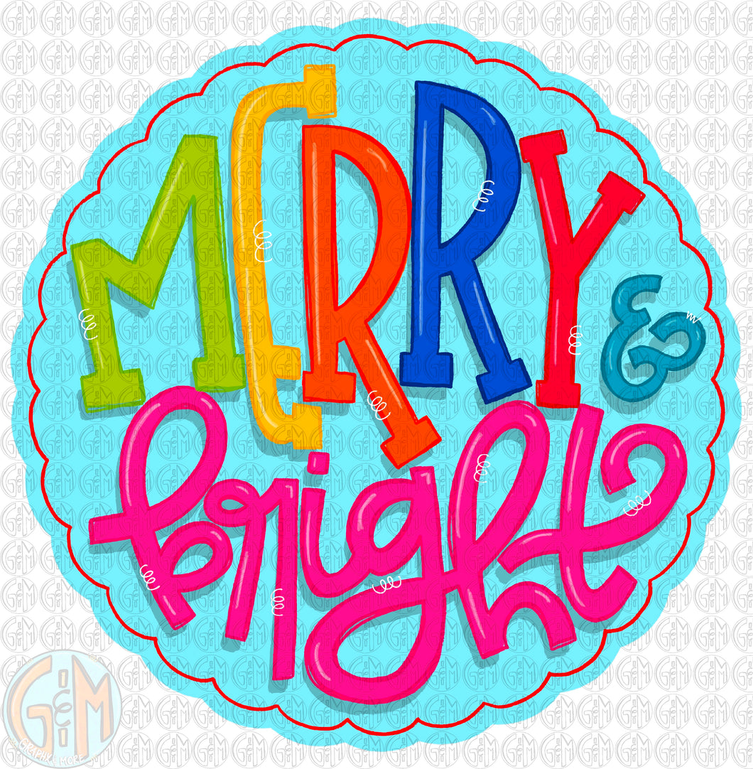 Merry & Bright PNG | Hand Drawn | Sublimation Design