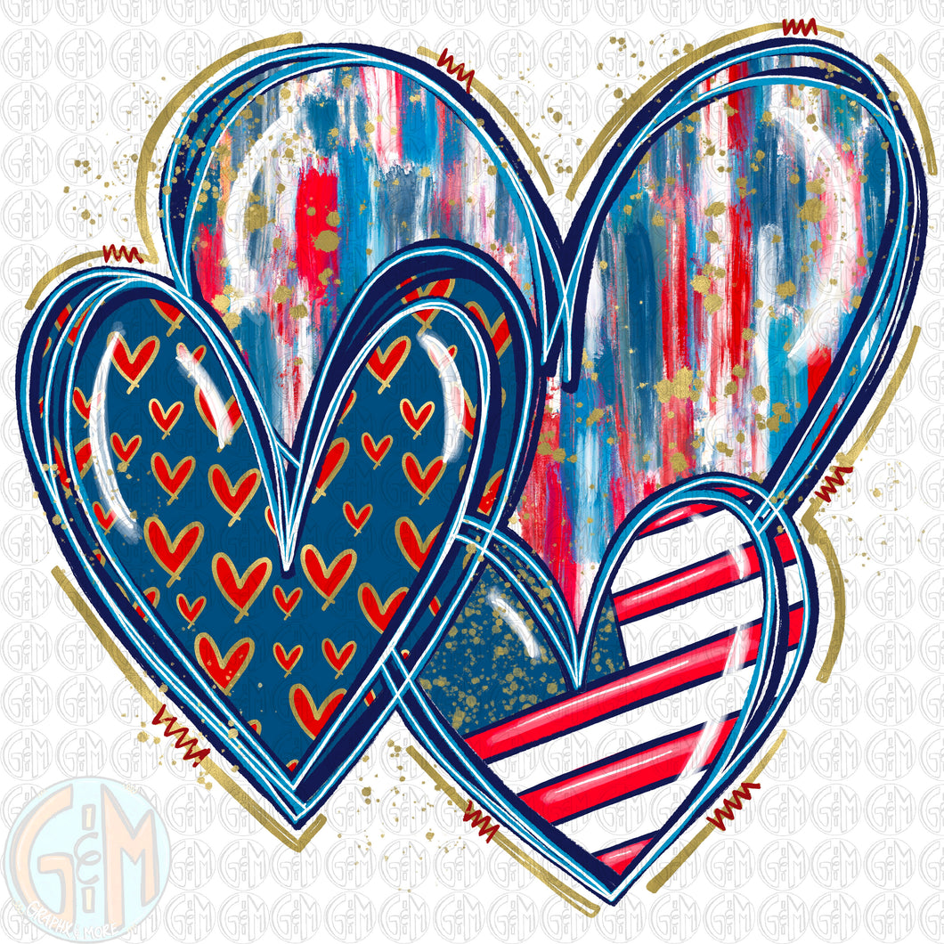 Patriotic Hearts PNG | Hand Drawn | Sublimation Design