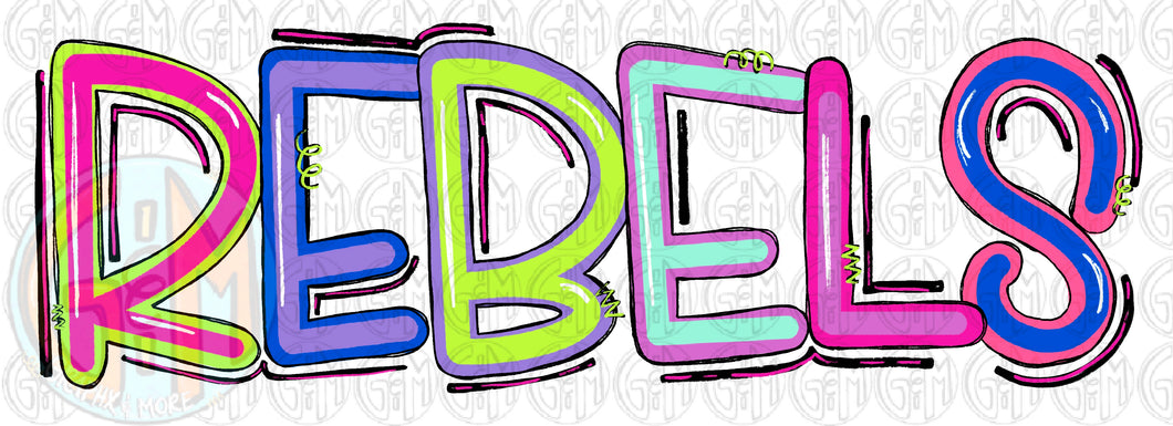 Neon Colors REBELS PNG | Hand Drawn | Sublimation Design