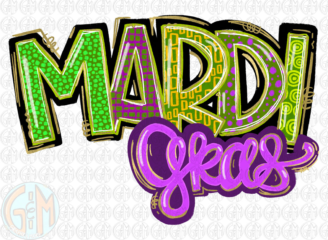 Mardi Gras PNG | Hand Drawn | Sublimation Design