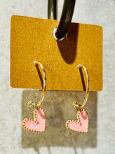 Load image into Gallery viewer, Small Heart Pendant Hoop Earrings
