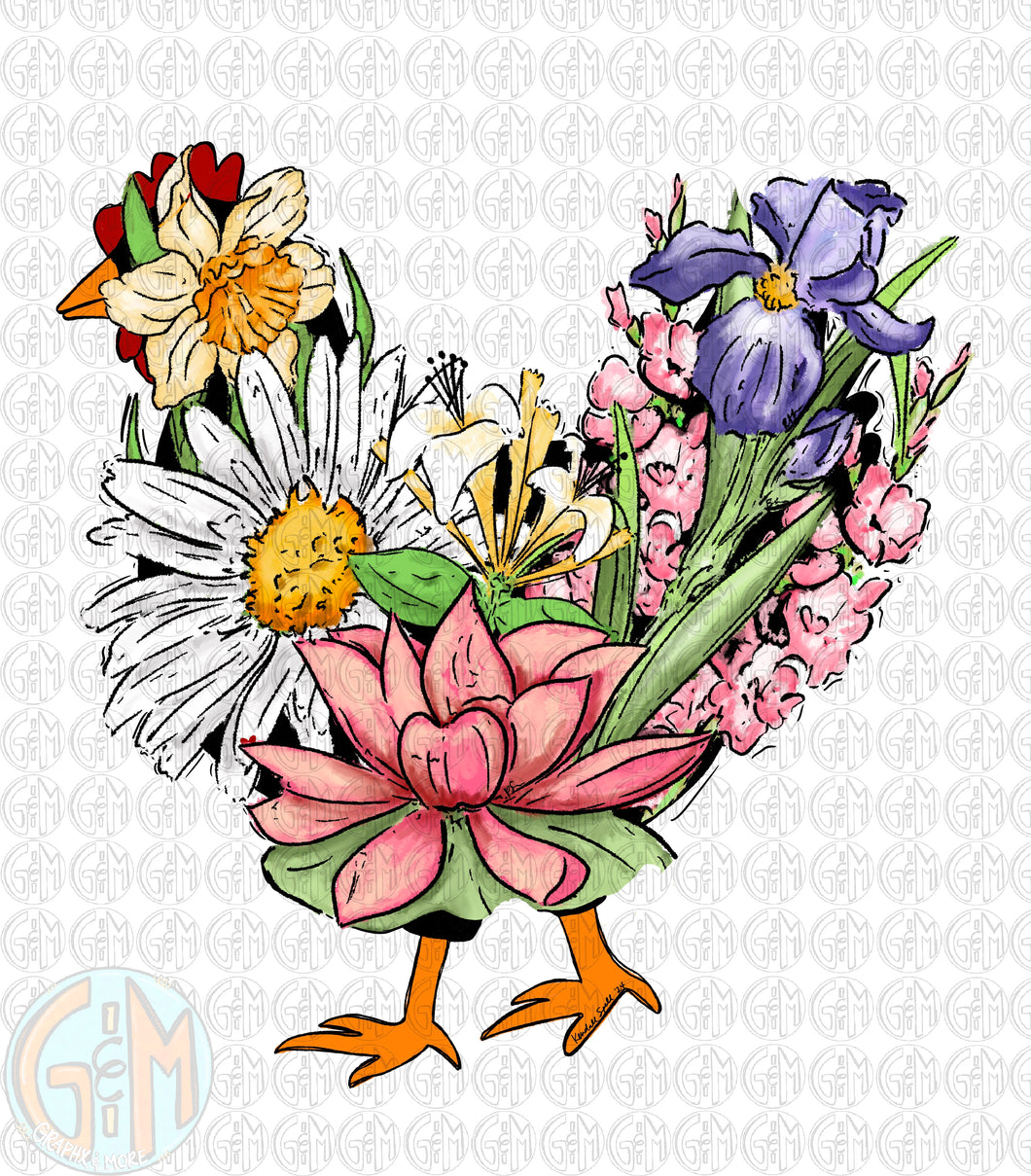 Flower Chicken PNG | Hand Drawn | Sublimation Design