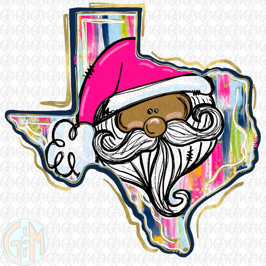 Brushed TX Santa PNG | Hand Drawn | Sublimation Design