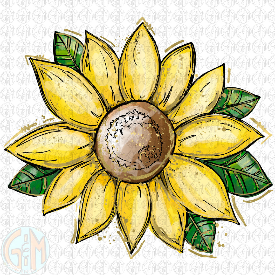 Yellow Daisy PNG | Hand Drawn | Sublimation Design