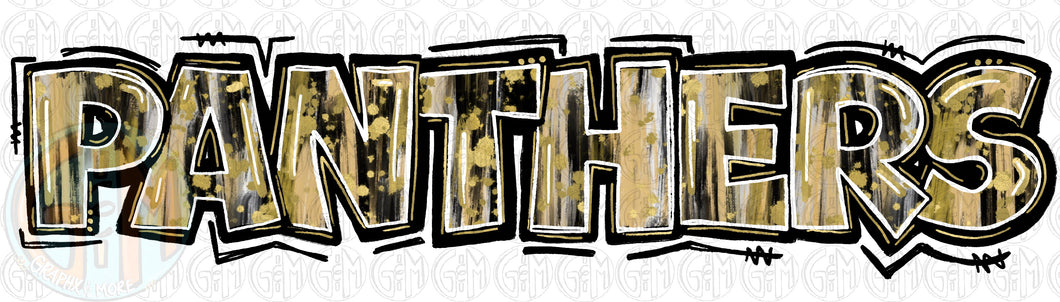 Black/Gold Brushed PANTHERS PNG | Hand Drawn | Sublimation Design