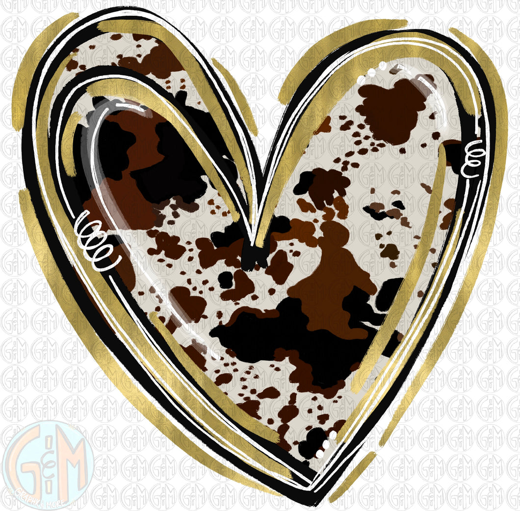 Cow Print Heart PNG | Hand Drawn | Sublimation Design