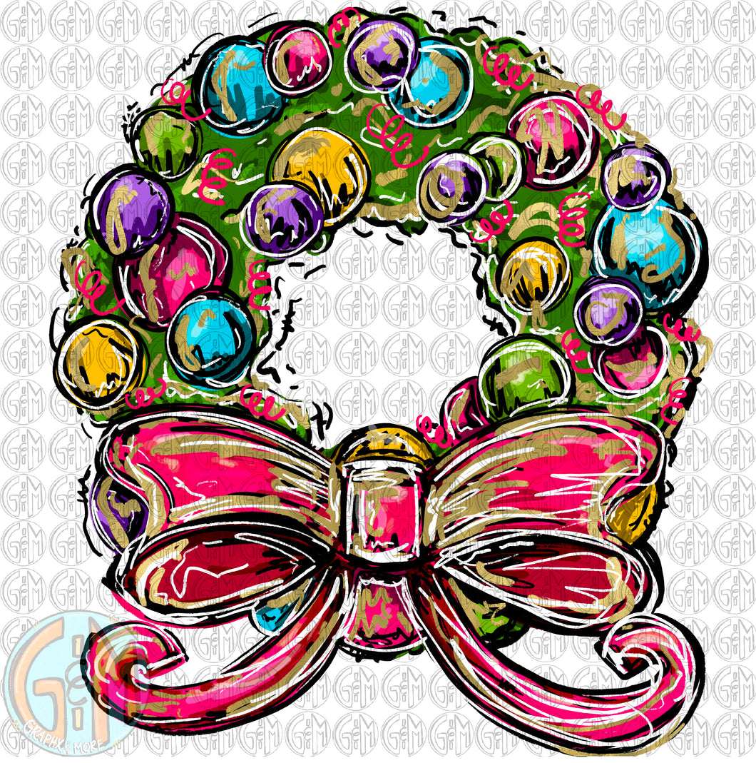 Christmas Wreath PNG | Sublimation Design | Hand Drawn