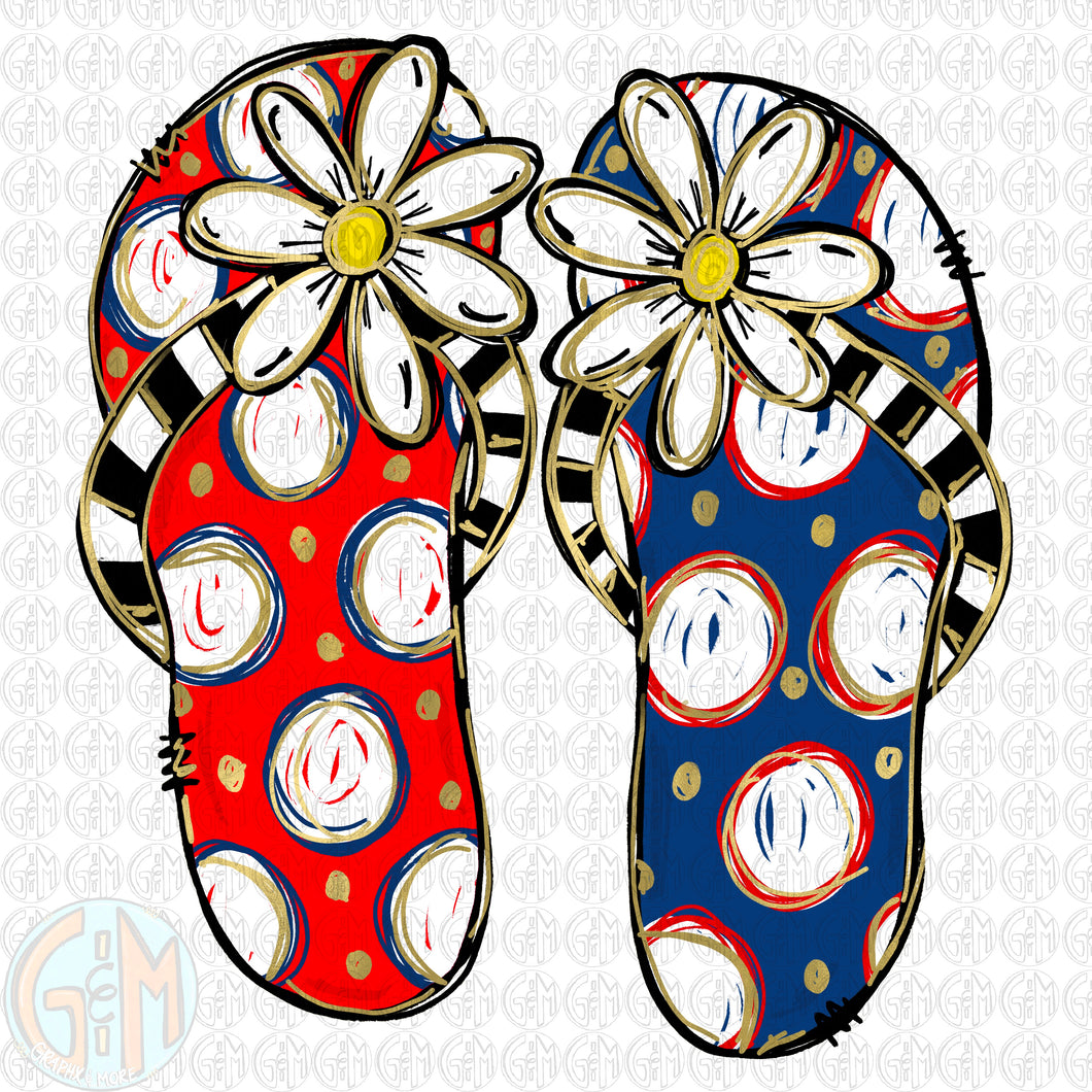 Patriotic Flip Flops PNG | Hand Drawn | Sublimation Design