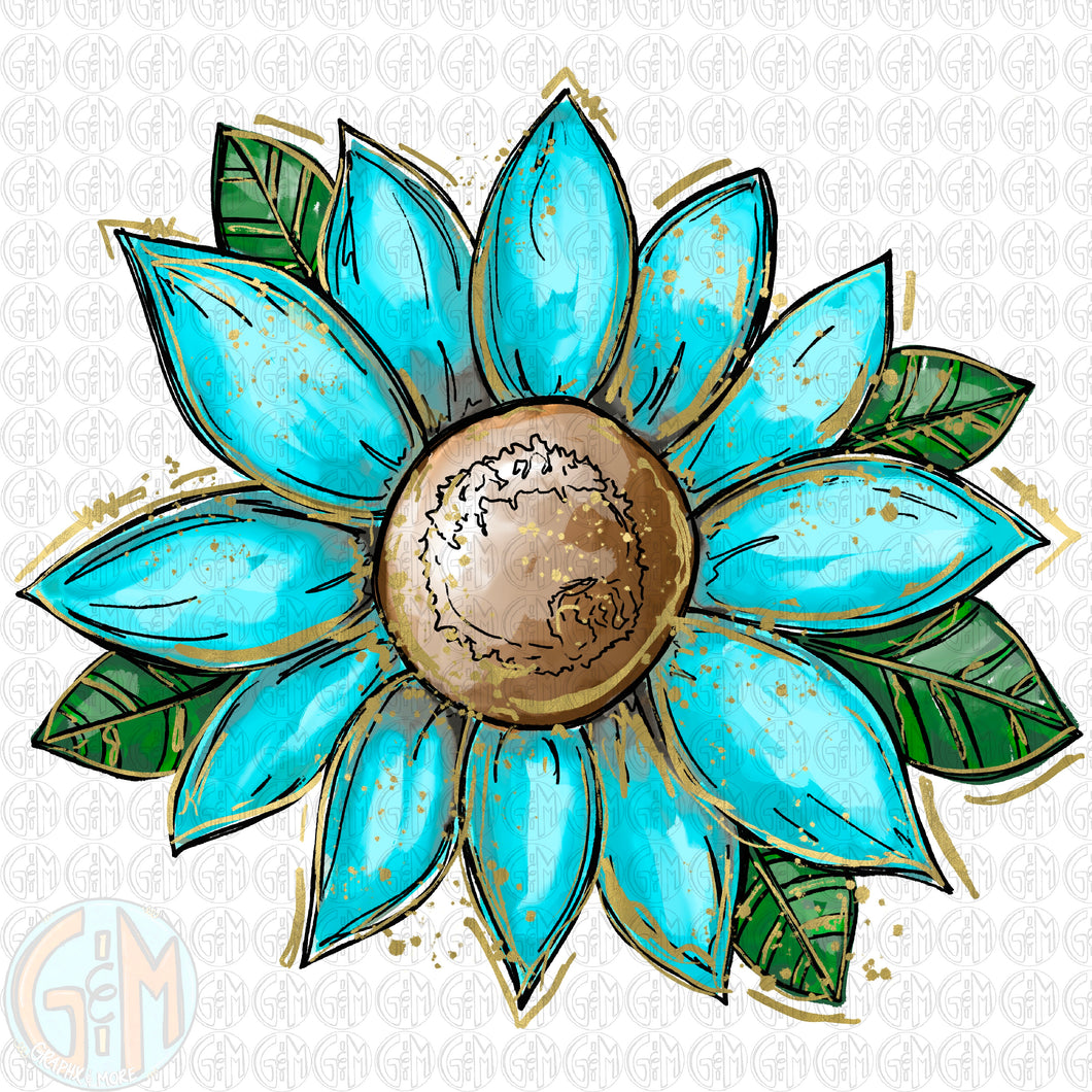 Teal Daisy PNG | Hand Drawn | Sublimation Design