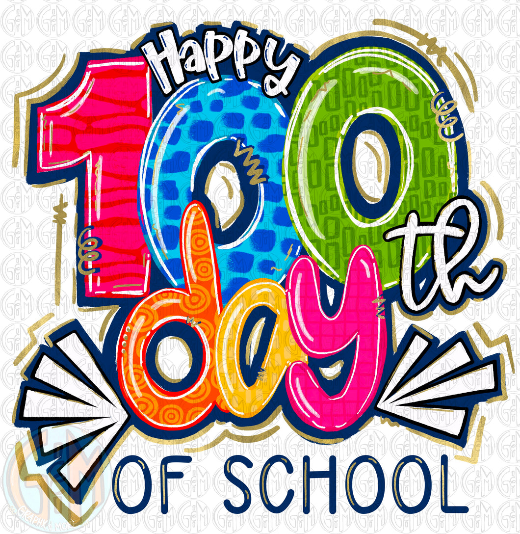 100th Day of School PNG | Hand Drawn | Sublimation Design