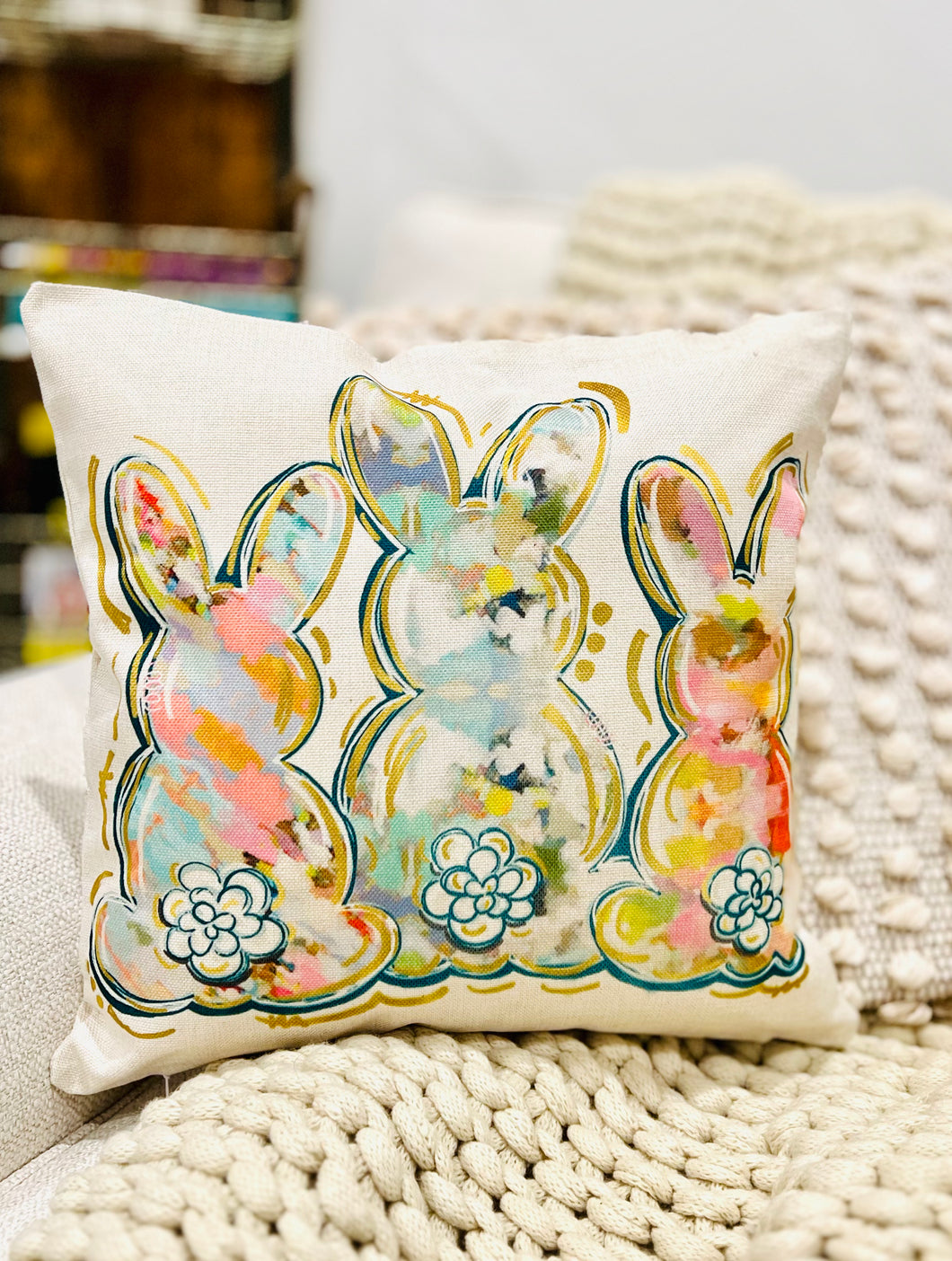 Watercolor Bunnies Throw Pillow