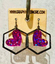 Load image into Gallery viewer, Hexagon Heart Dangle Earrings
