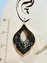 Load image into Gallery viewer, Black and Gold Filagree Dangle Earrings
