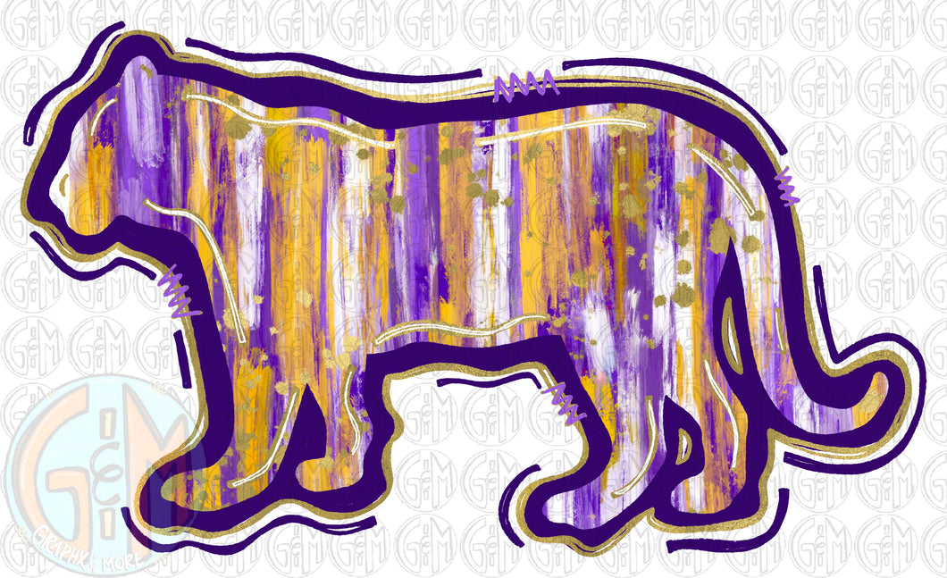 Brushed Tiger PNG | Purple and Gold | Hand Drawn | Sublimation Design