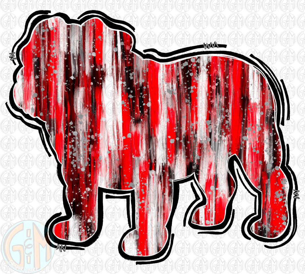 Red and Black Brushed Bulldog PNG | Hand Drawn | Sublimation Design