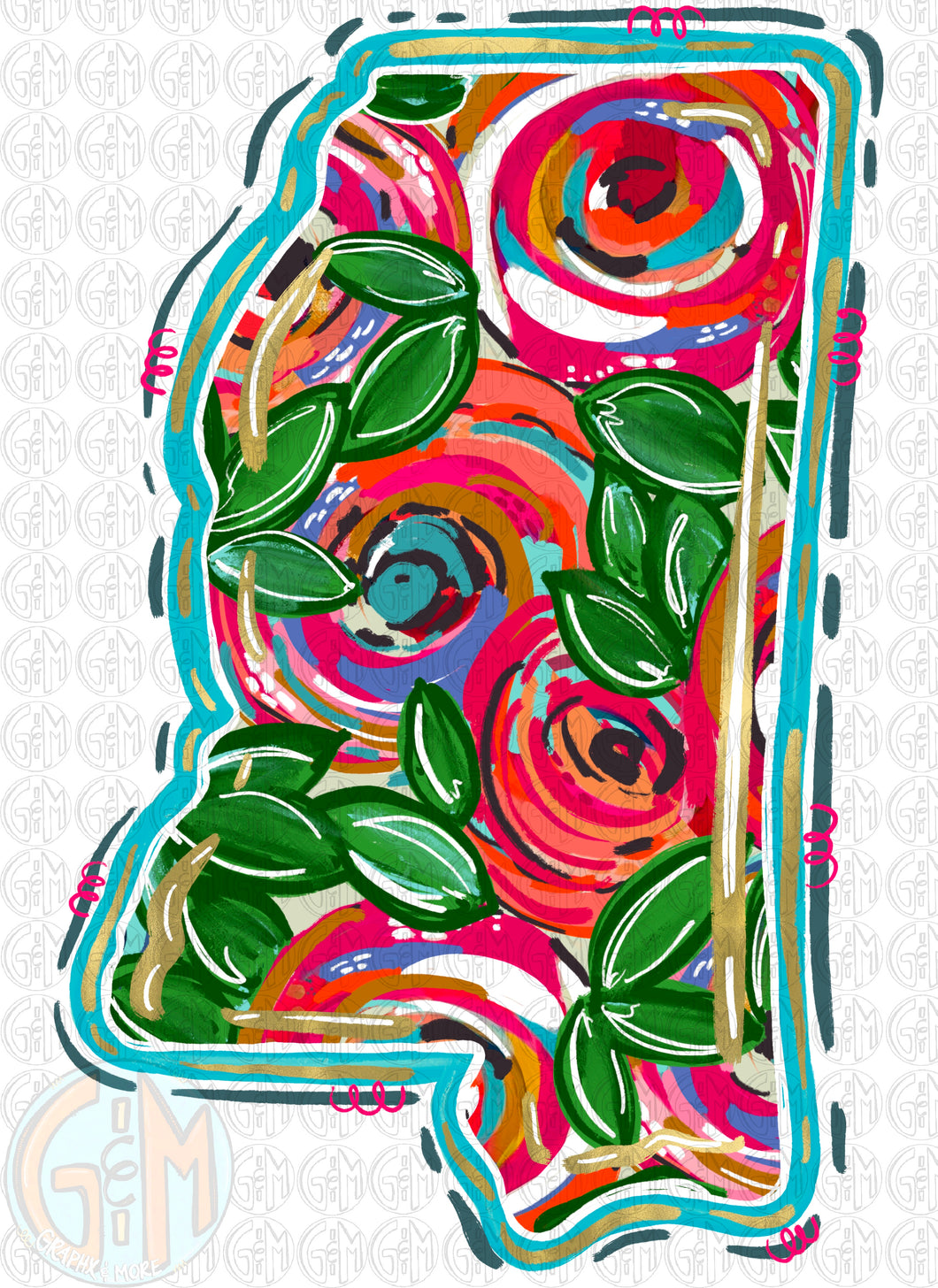 Floral Mississippi PNG | MS | Hand Drawn | Sublimation Design