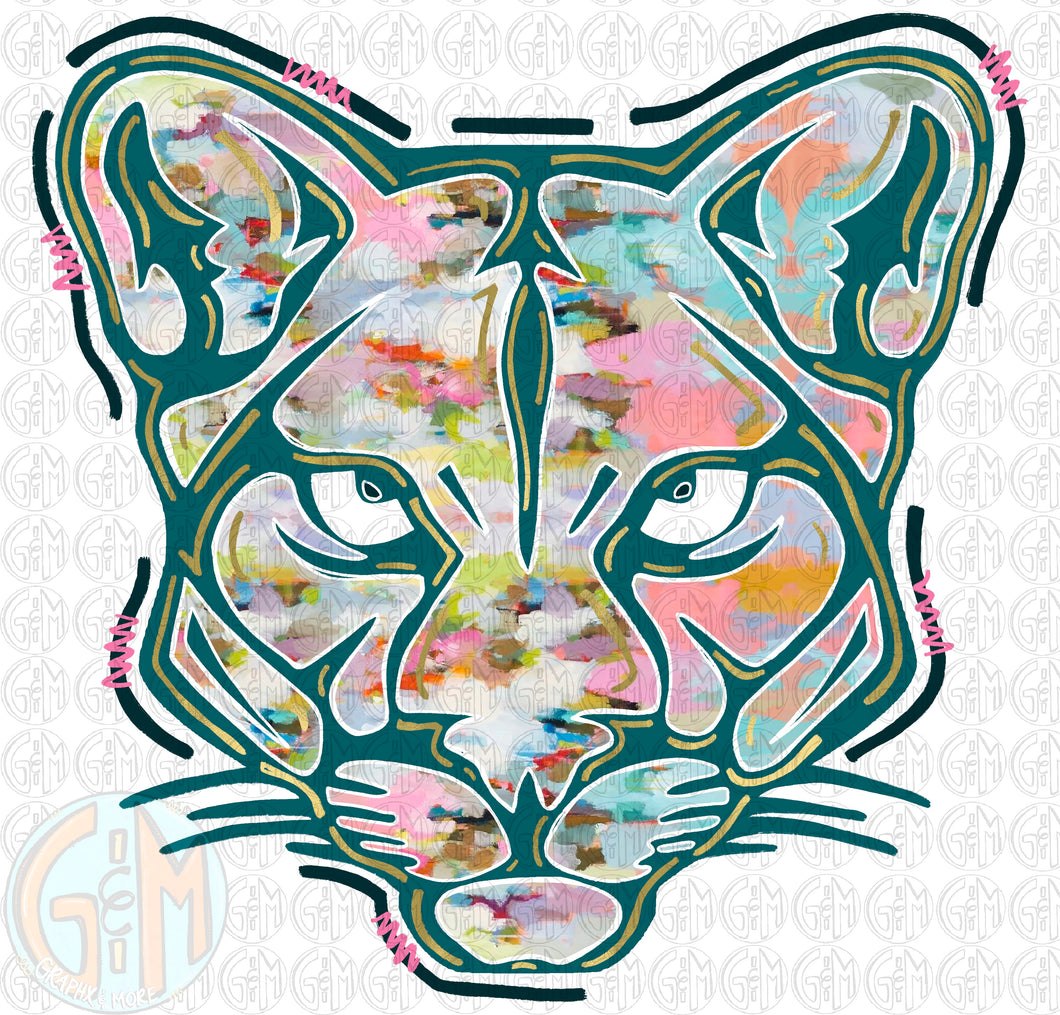 Watercolor Cougar Head PNG | Hand Drawn | Sublimation Design