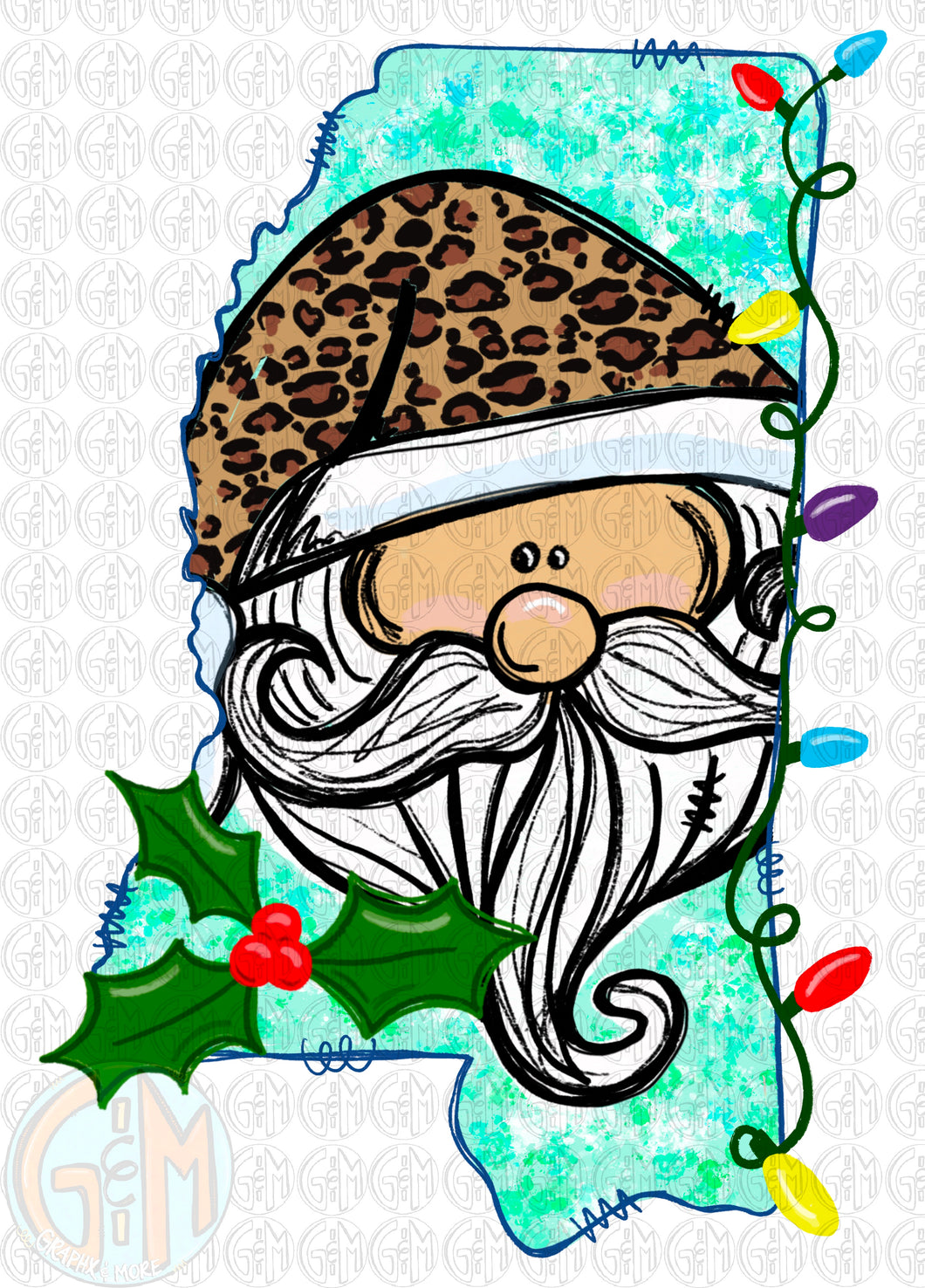 Santa Mississippi with Lights PNG | Sublimation Design | Hand Drawn