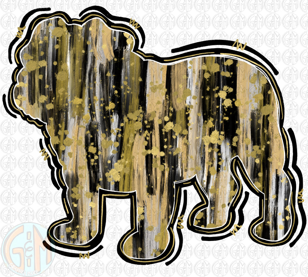 Brushed Black/Gold Bulldog PNG | Hand Drawn | Sublimation Design