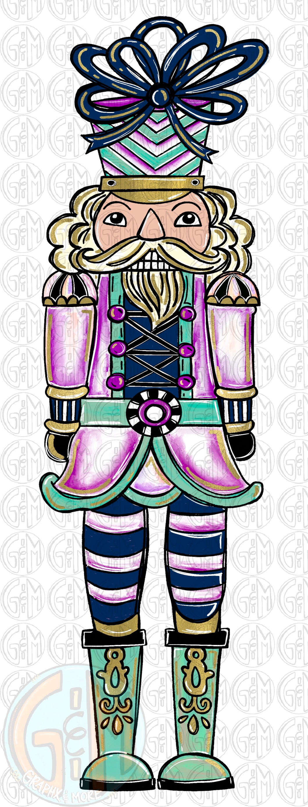 White w/ Bow 2024 Nutcracker PNG | Sublimation Design | Hand Drawn