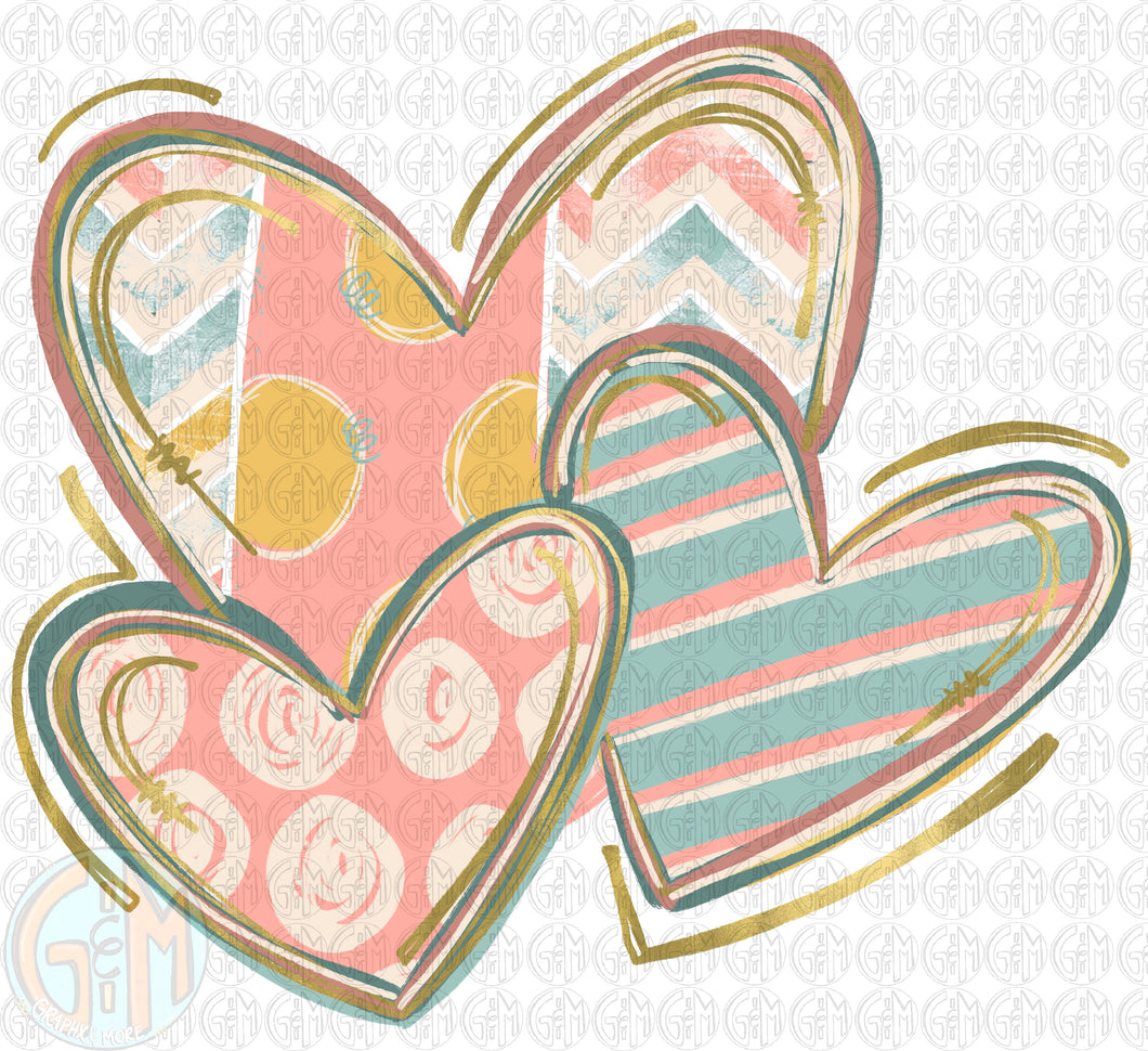 Pastel Hearts PNG | Sublimation Design | Hand Drawn