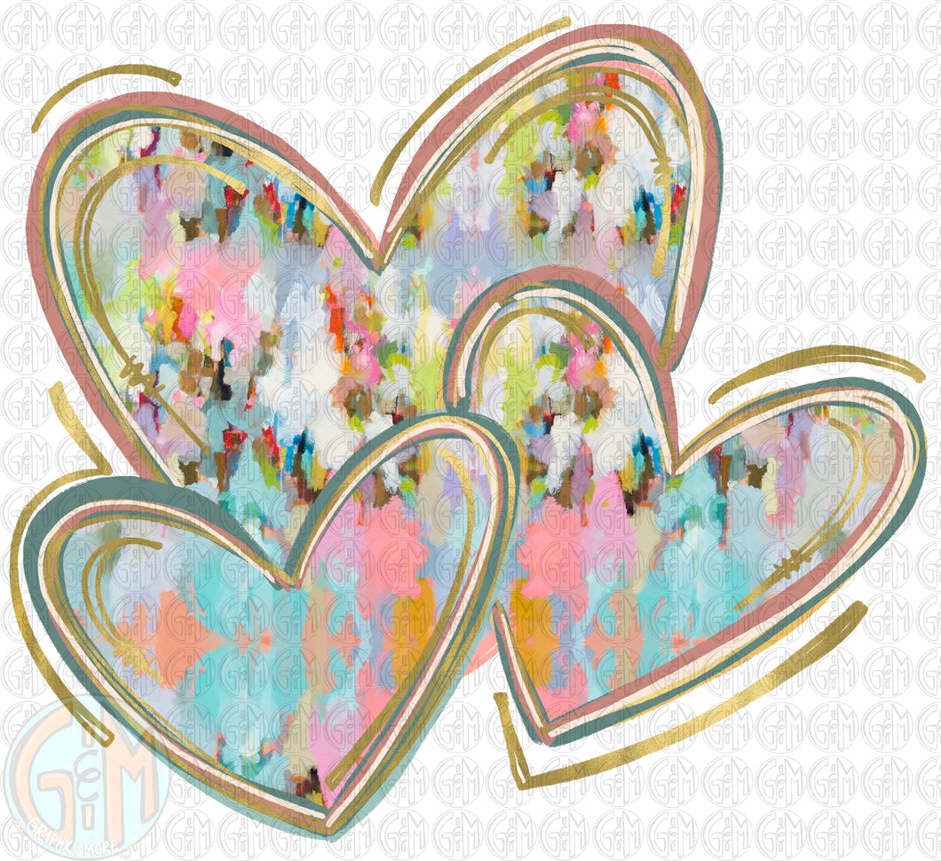 Watercolor Hearts PNG | Sublimation Design | Hand Drawn