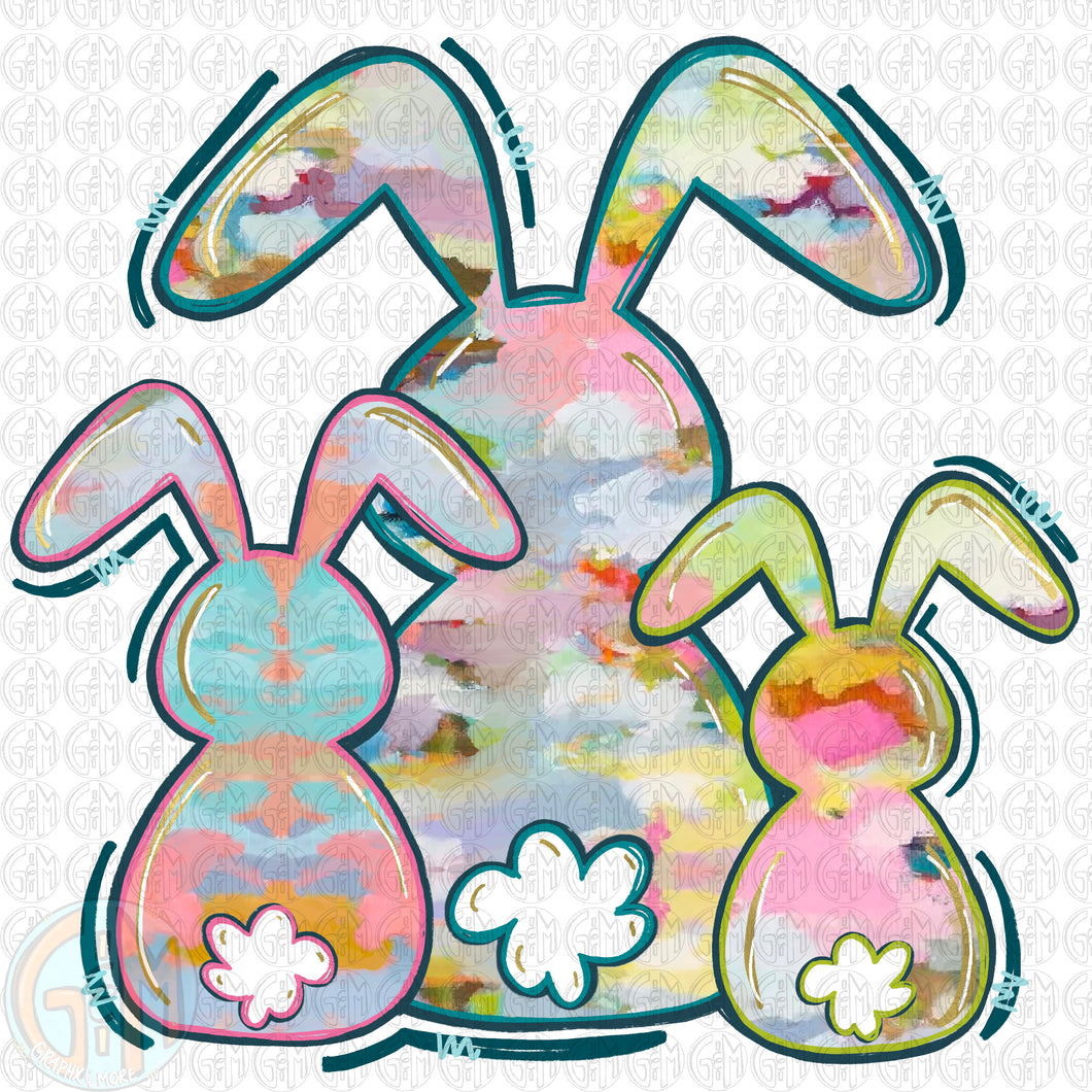 2025 Soft Color Bunnies PNG | Hand Drawn | Sublimation Design