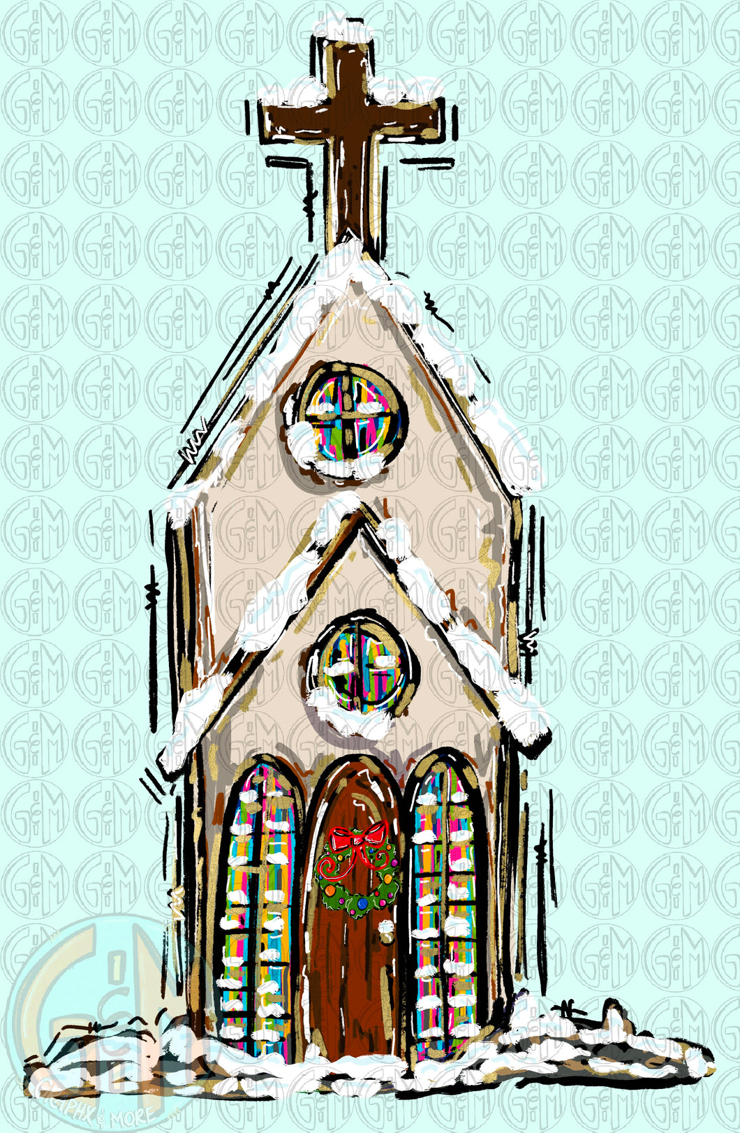 Christmas Church PNG | Sublimation Design | Hand Drawn