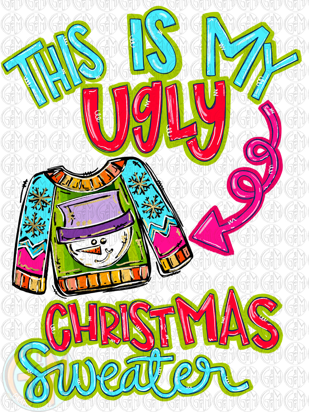 Snowman Ugly PNG | Sublimation Design | Hand Drawn