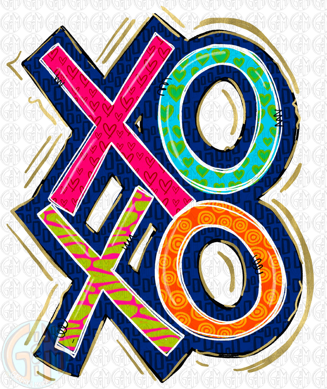 Patterned XOXO PNG | Hand Drawn | Sublimation Design