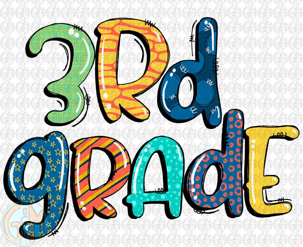 3rd Grade PNG | Boy Colors | Sublimation Design | Hand Drawn