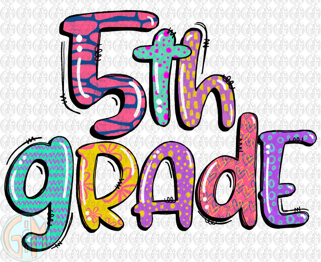 5th Grade PNG | Girl Colors | Sublimation Design | Hand Drawn