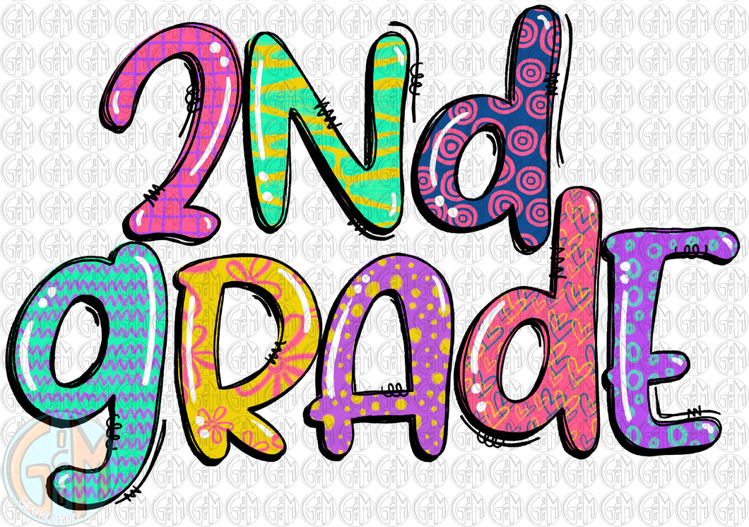 2nd Grade PNG | Girl Colors | Sublimation Design | Hand Drawn