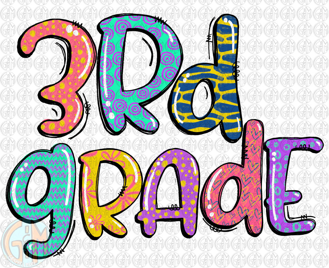 3rd Grade PNG | Girl Colors | Sublimation Design | Hand Drawn