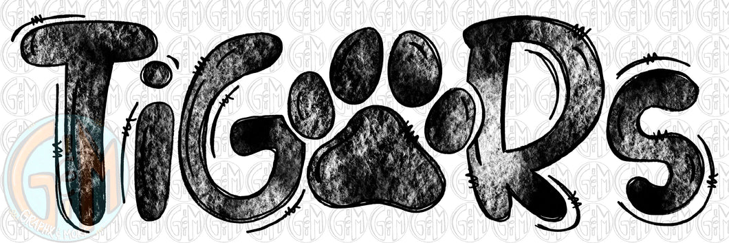 Bubble Mascot Tigers w/ Paw | Sublimation Design | Hand Drawn